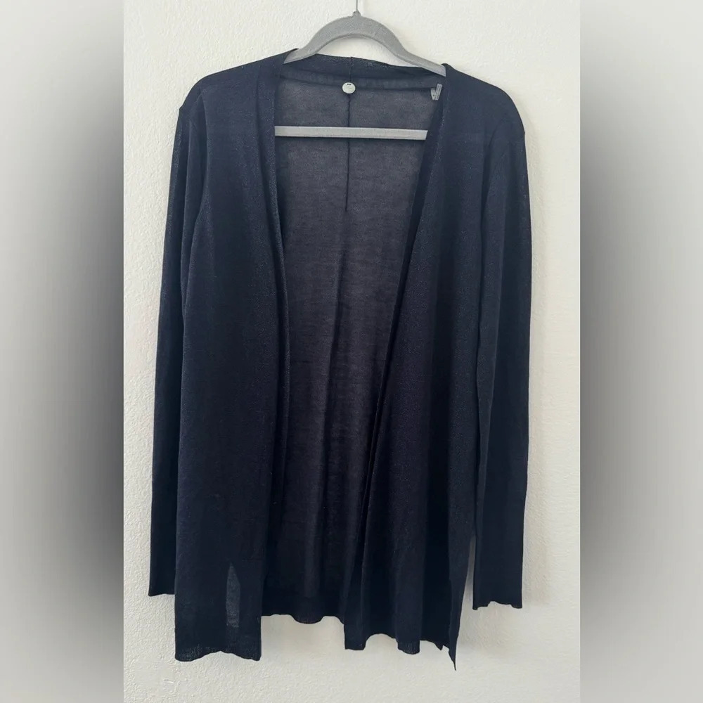 Margaret O’Leary Navy Rayon Blend Lightweight Open Front Cardigan Sz Med *read